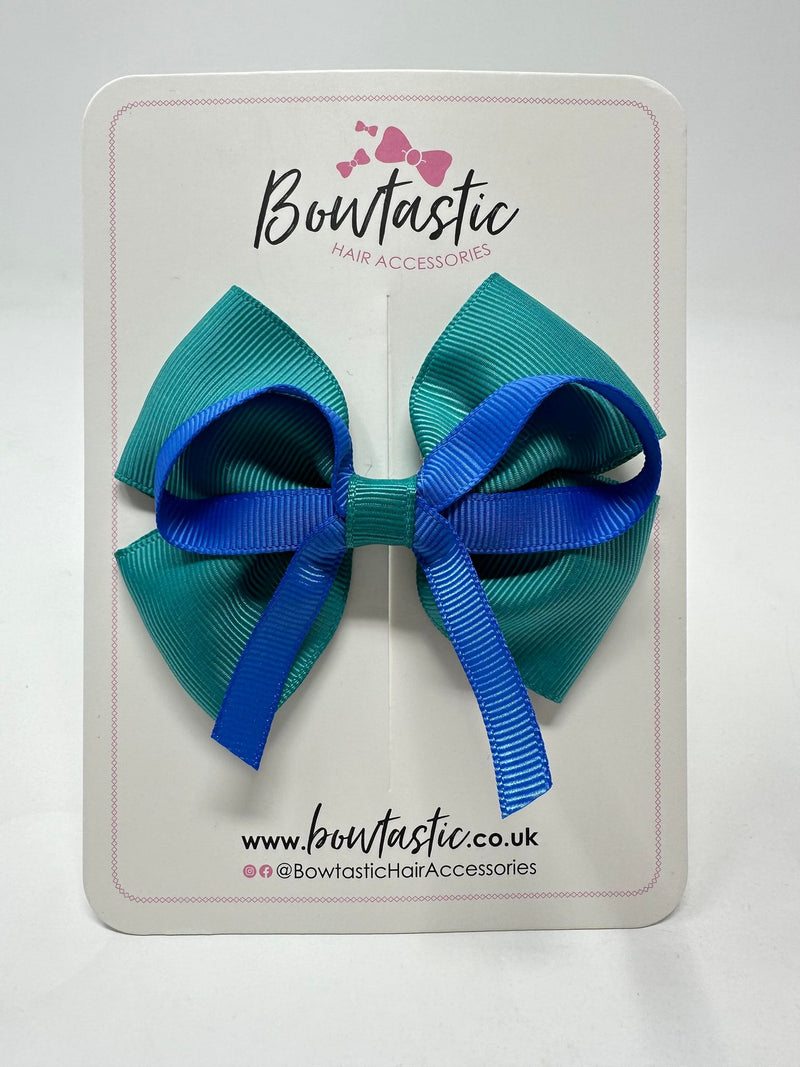 3.5 Inch Flat Bow - Royal Blue & Jade Green