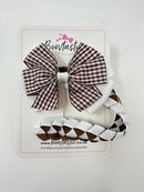 Bun Wrap - 4 Inch Bow - Turftan & Brown & White Gingham