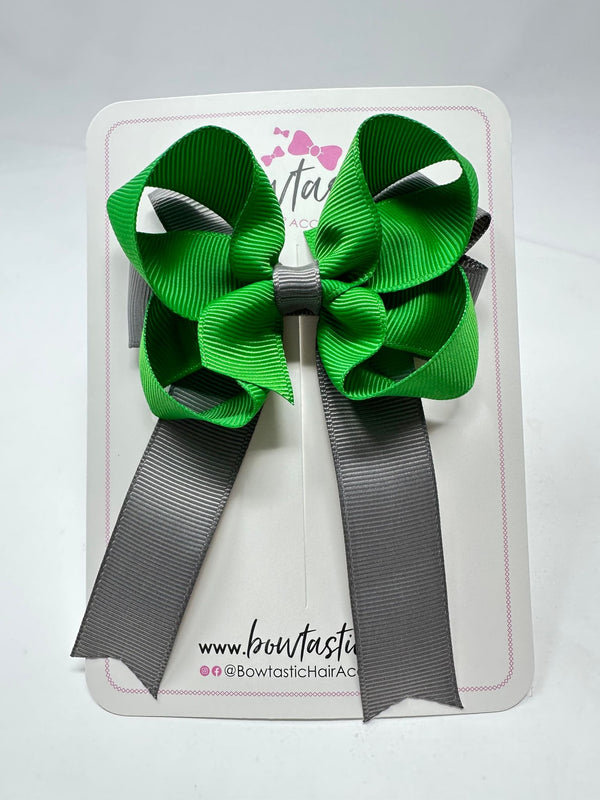 3.5 Inch Tail Bow - Emerald Green & Metal Grey