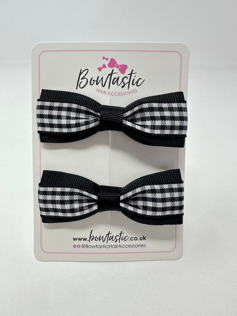 2.5 Inch Thin Tuxedo Bows - Black Gingham - 2 Pack