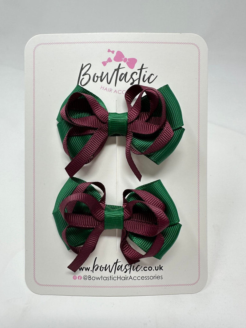 2.5 Inch Bows - Forest Green & Burgundy - 2 Pack