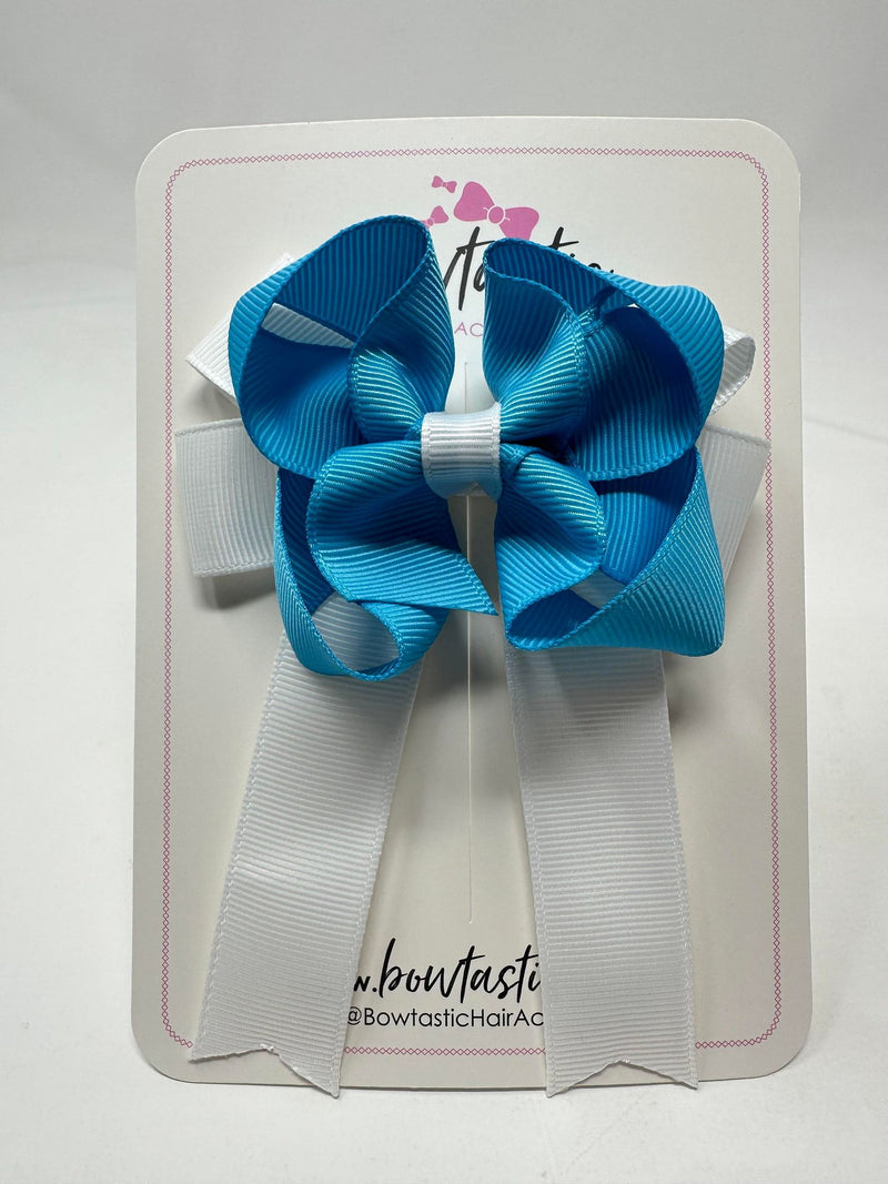 3.5 Inch Tail Bow - Turquoise & White