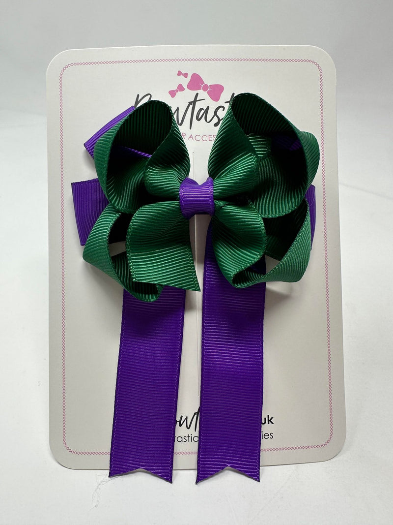 3.5 Inch Tail Bow - Forest Green & Purple