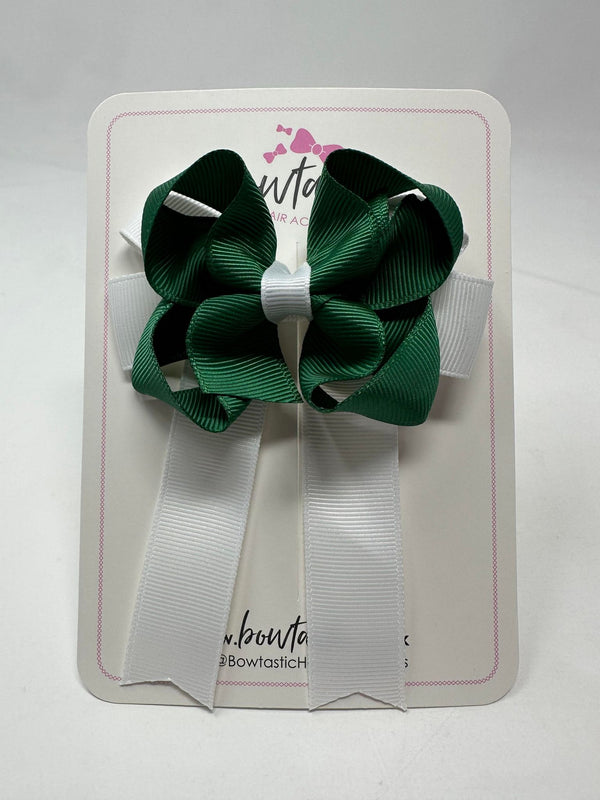 3.5 Inch Tail Bow - Forest Green & White