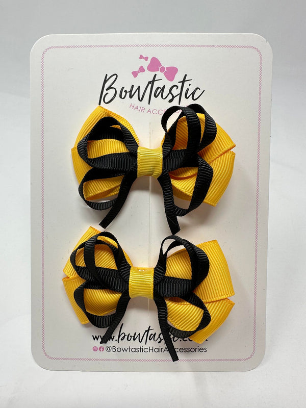 2.5 Inch Bows - Yellow Gold & Black - 2 Pack