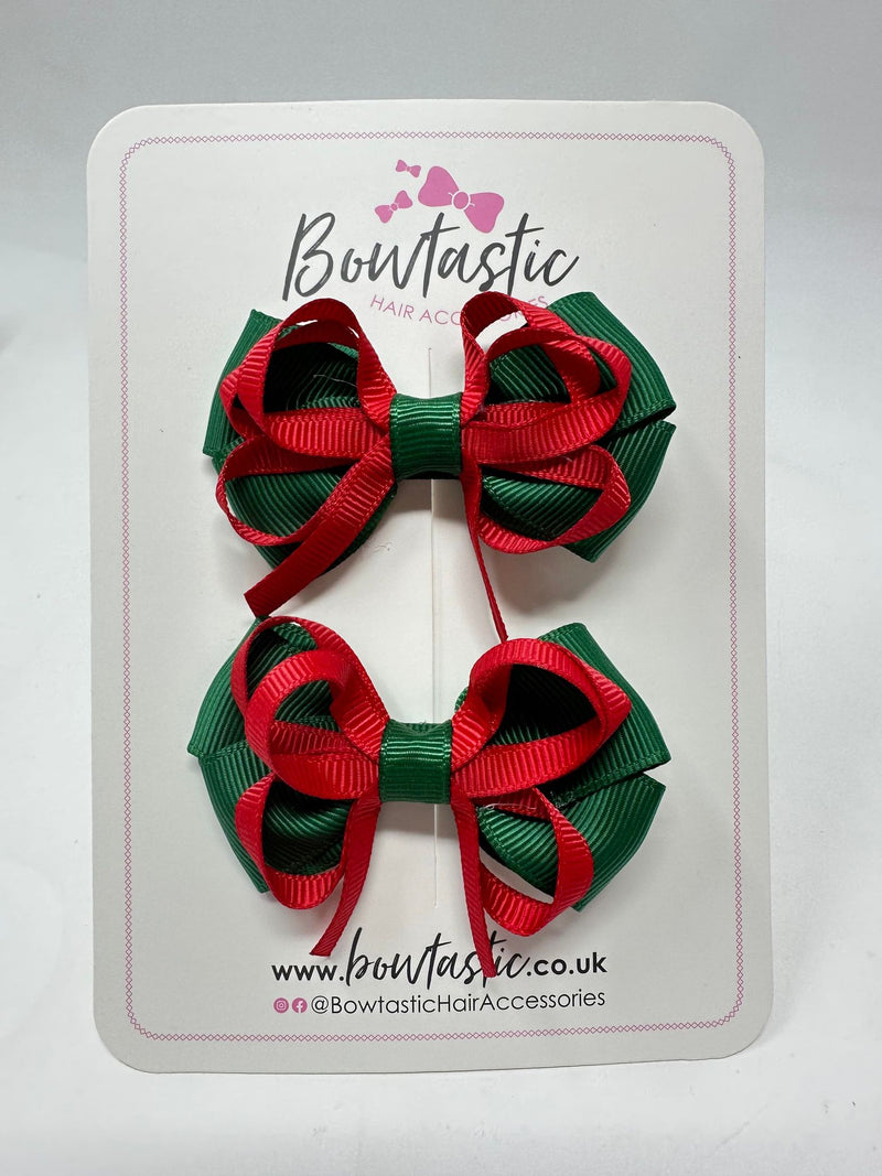 2.5 Inch Bows - Forest Green & Red - 2 Pack