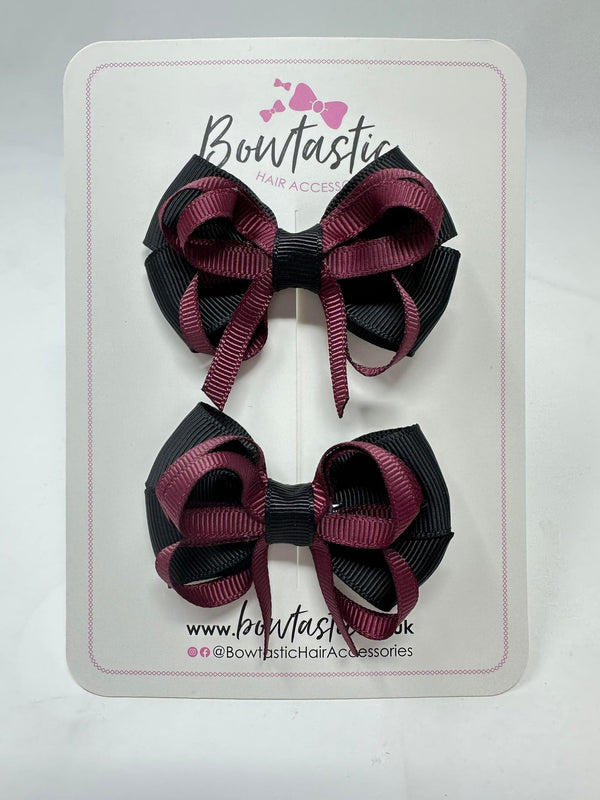 2.5 Inch Bows - Black & Burgundy - 2 Pack