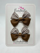 2.5 Inch Butterfly Bows - Turftan & Brown Gingham - 2 Pack