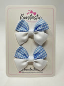 2.5 Inch Butterfly Bows - Light Blue & White Gingham - 2 Pack