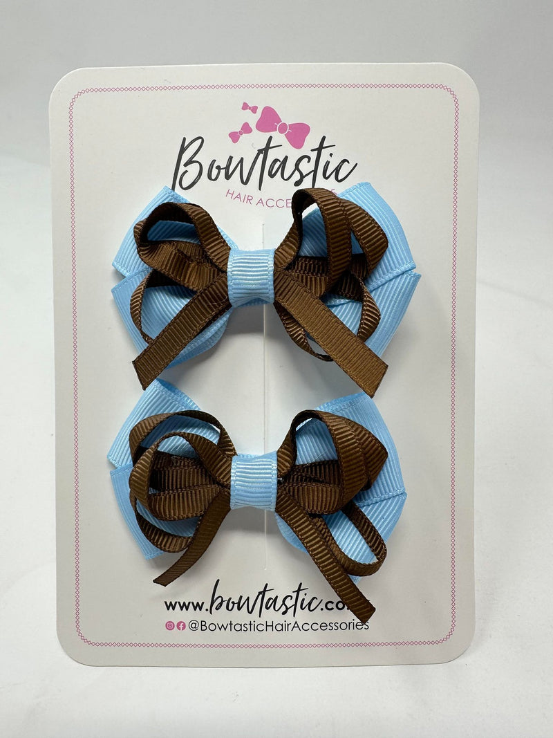 2.5 Inch Bows - Turftan & Blue Topaz - 2 Pack