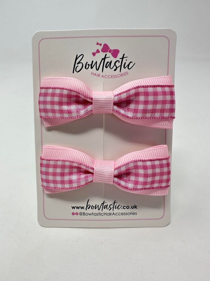 2.5 Inch Thin Tuxedo Bows - Pink Gingham - 2 Pack