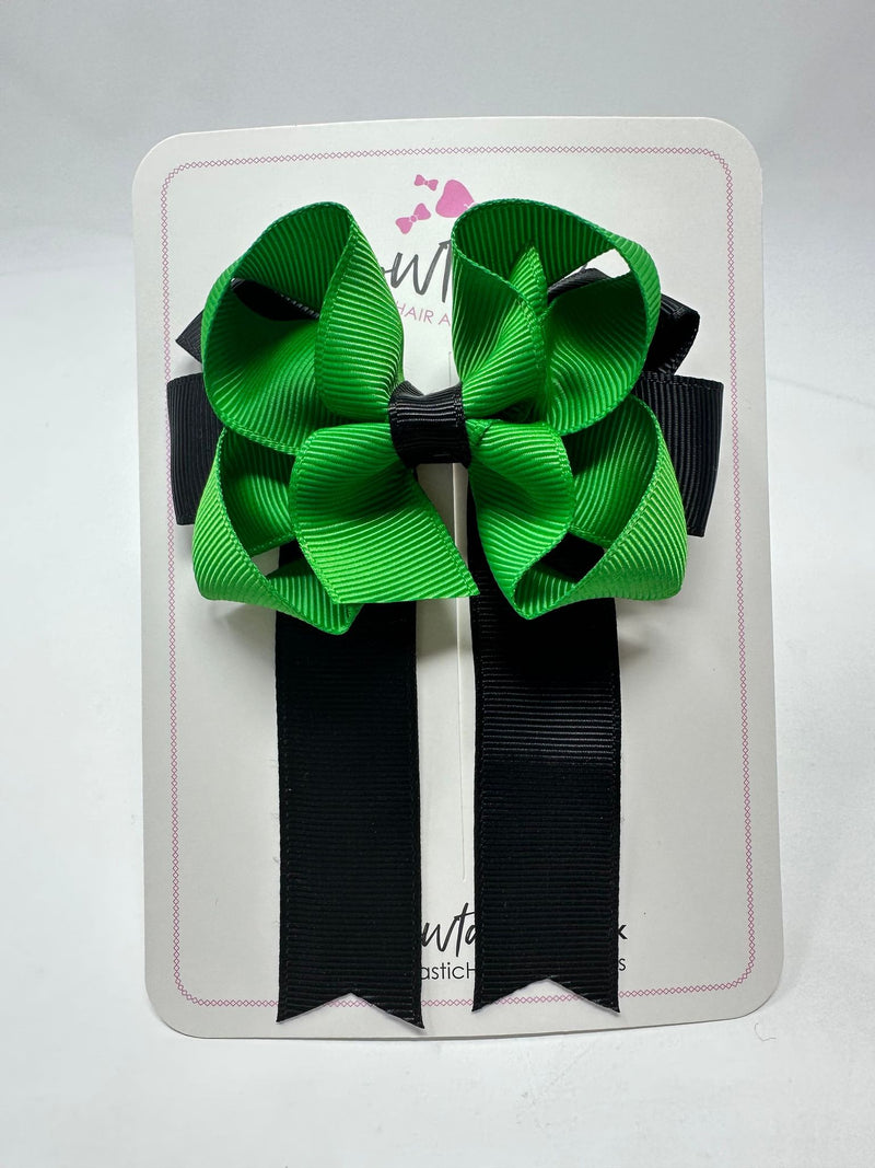 3.5 Inch Tail Bow - Emerald Green & Black