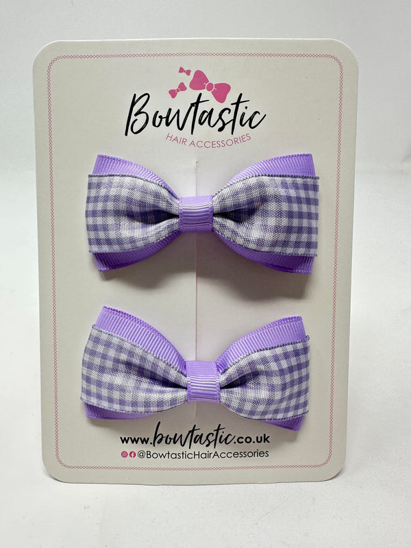 3 Inch Thin Tuxedo Bows - Lilac Gingham - 2 Pack