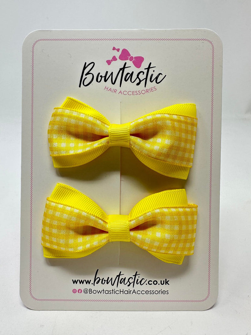 3 Inch Thin Tuxedo Bows - Yellow Gingham - 2 Pack