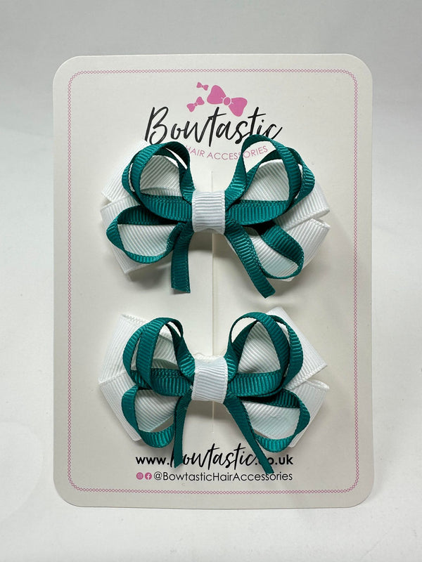 2.5 Inch Bows - White & Jade Green - 2 Pack