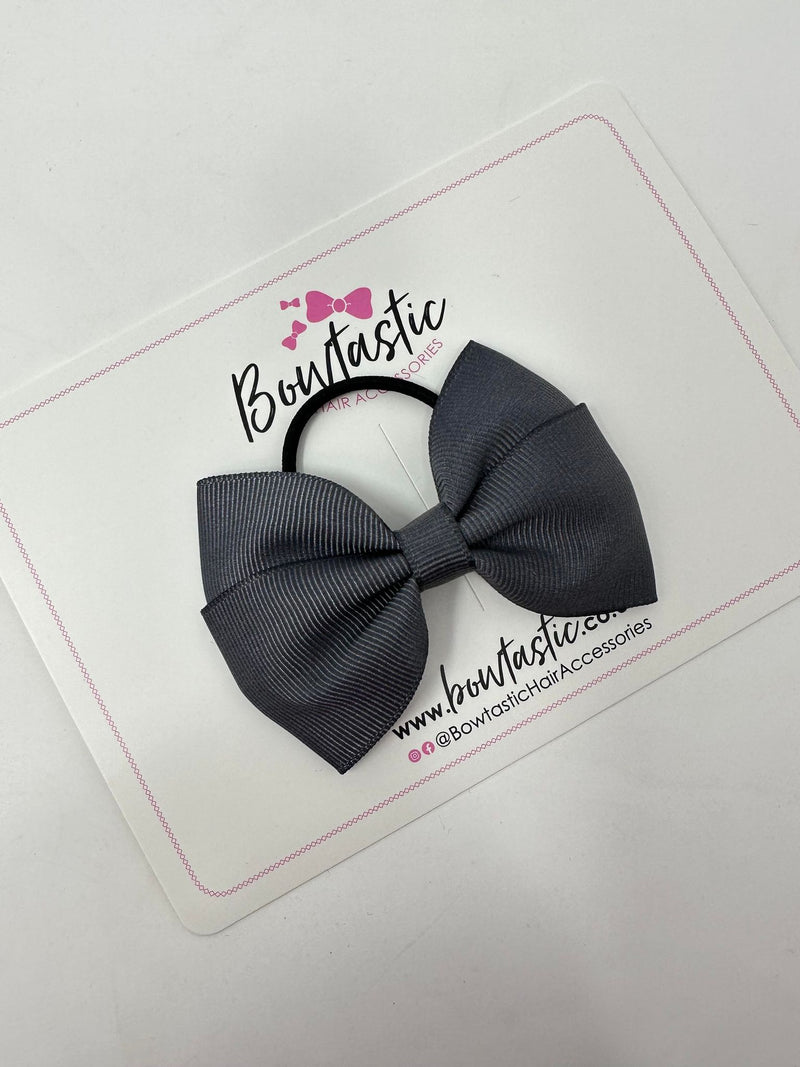 3 Inch Twist Bow Thin Elastic - Metal Grey