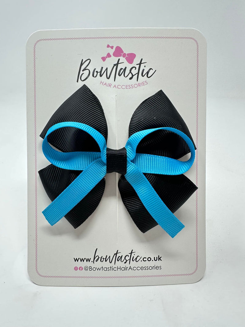 3.5 Inch Flat Bow - Turquoise & Black