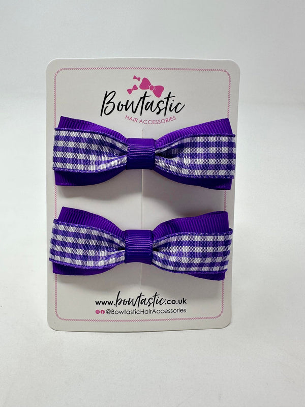 2.5 Inch Thin Tuxedo Bows - Purple Gingham - 2 Pack