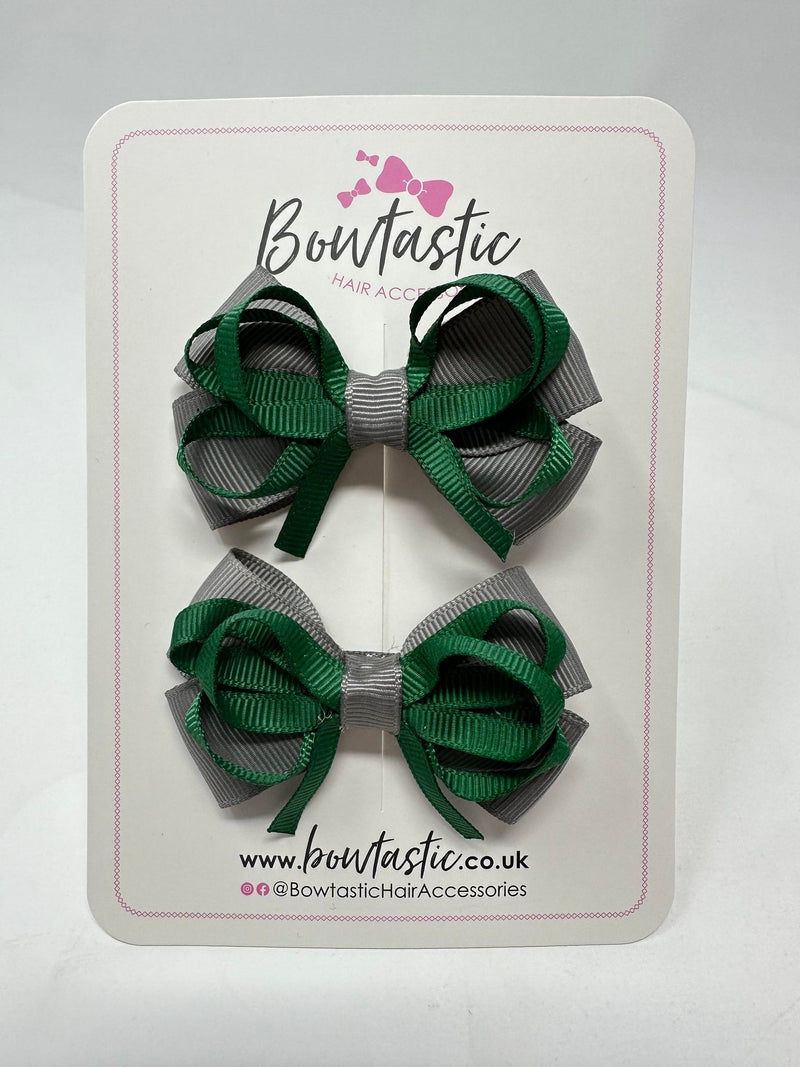 2.5 Inch Bows - Metal Grey & Forest Green - 2 Pack