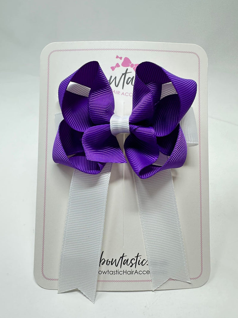 3.5 Inch Tail Bow - Purple & White