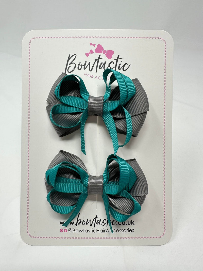 2.5 Inch Bows - Metal Grey & Jade Green - 2 Pack