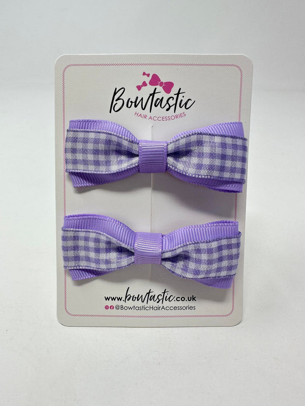 2.5 Inch Thin Tuxedo Bows - Lilac Gingham - 2 Pack