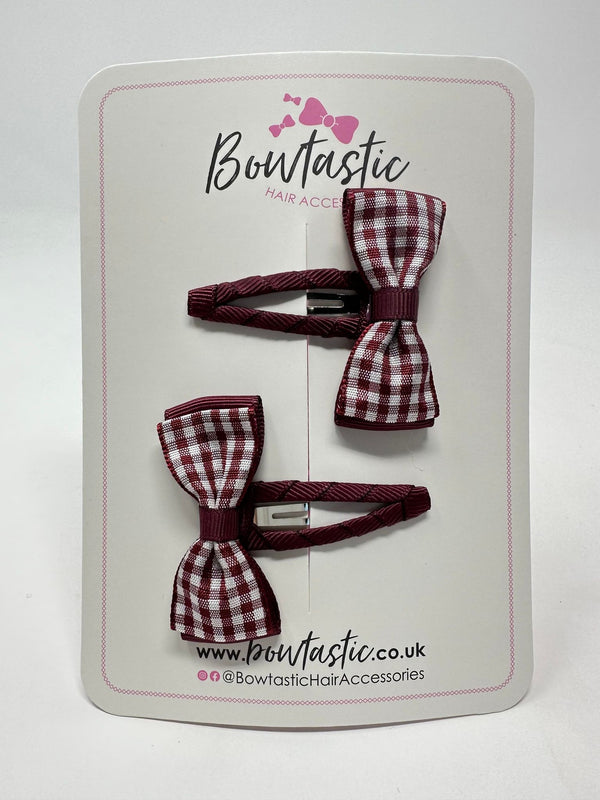 1.75 Inch Snap Clips - Burgundy Gingham - 2 Pack