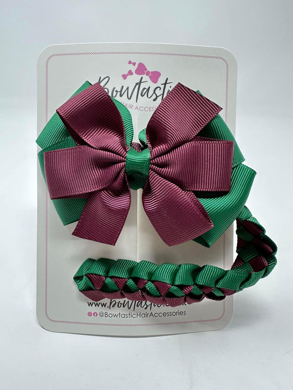 4 Inch Bow Bun Wrap - Forest Green & Burgundy