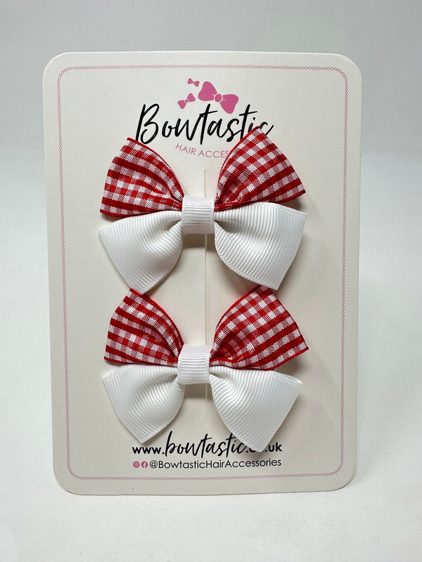 2.5 Inch Butterfly Bows - Red & White Gingham - 2 Pack