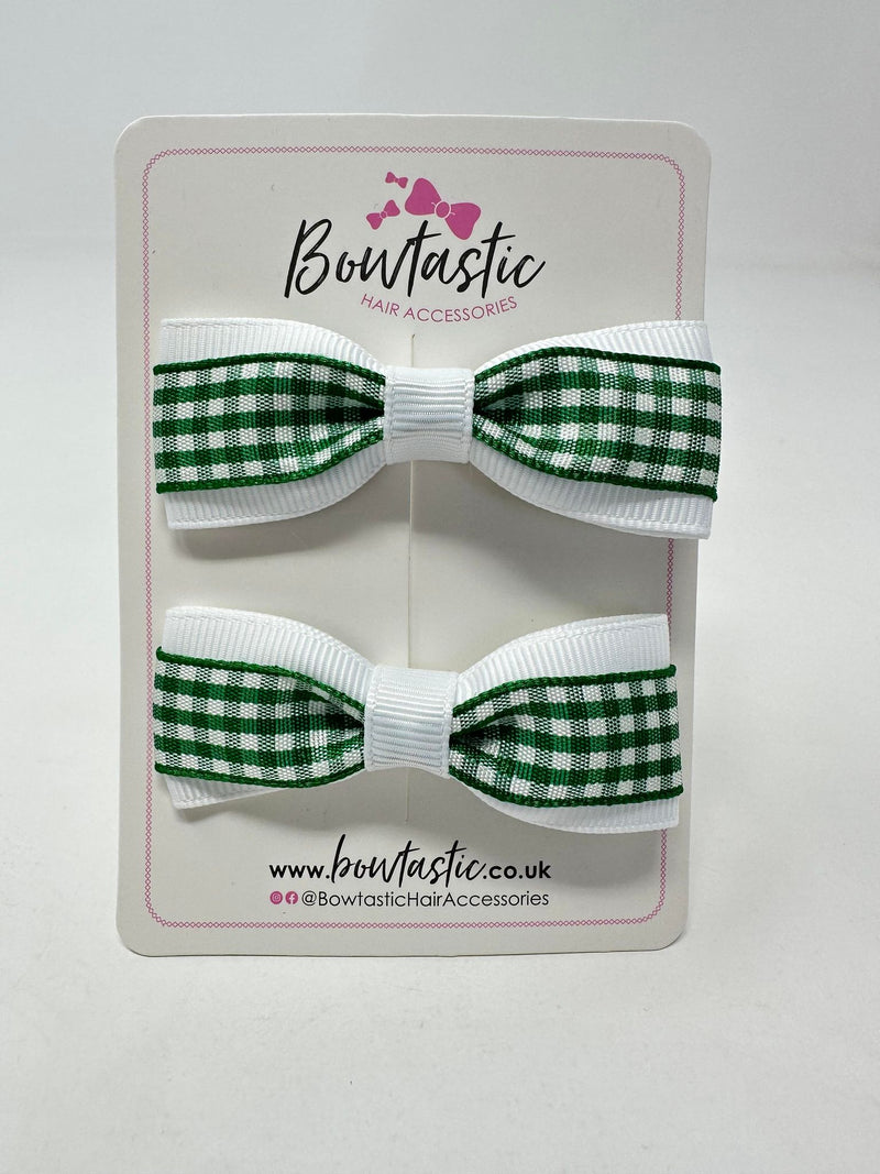 2.5 Inch Thin Tuxedo Bows - Green & White Gingham - 2 Pack