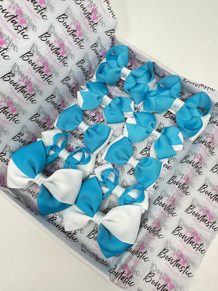 School Bundle - 3 Inch Bows - Turquoise & White - 10 Pack