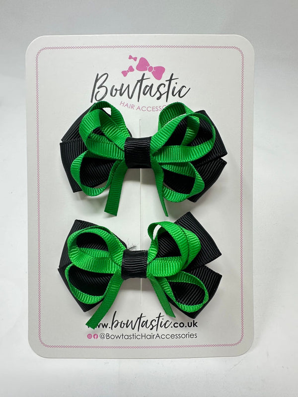 2.5 Inch Bows - Emerald Green & Black - 2 Pack