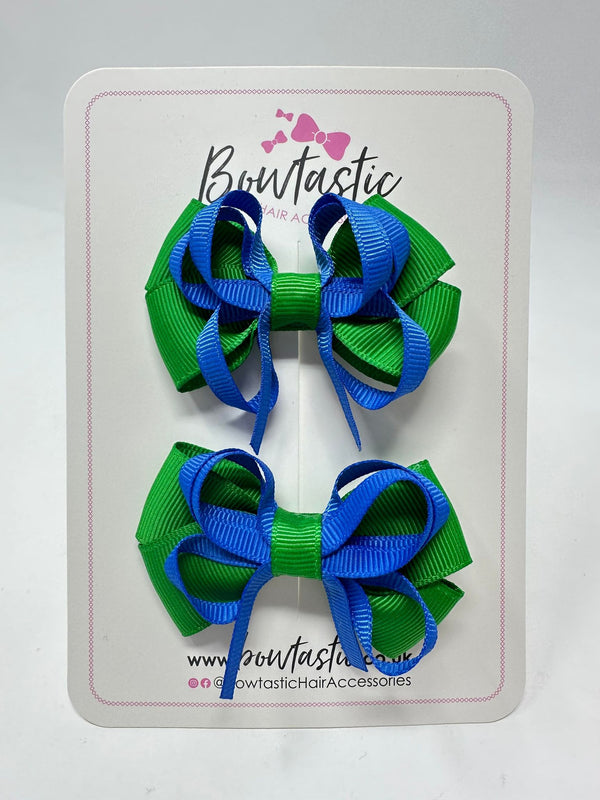 2.5 Inch Bows - Royal Blue & Emerald Green - 2 Pack