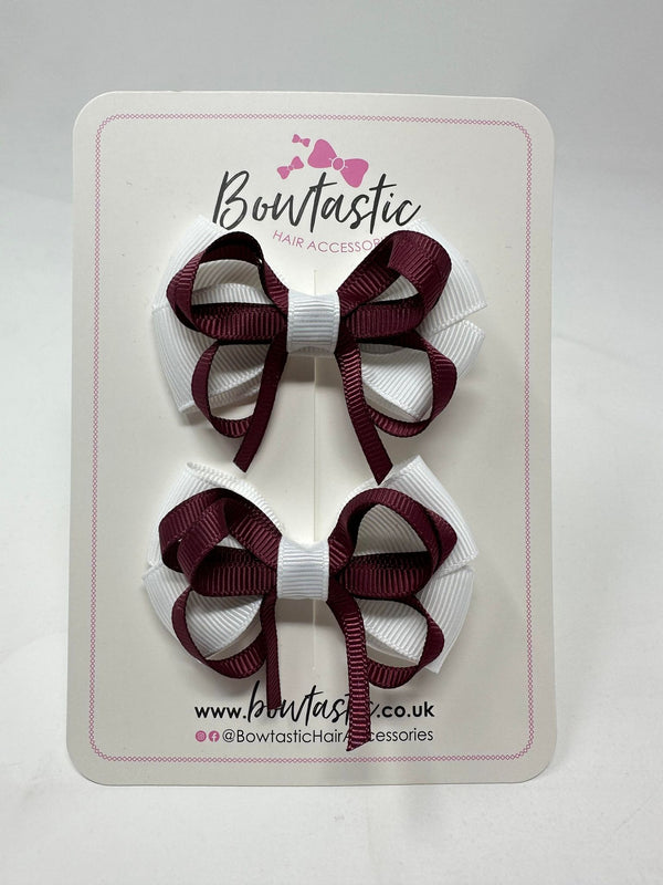 2.5 Inch Bows - White & Burgundy - 2 Pack