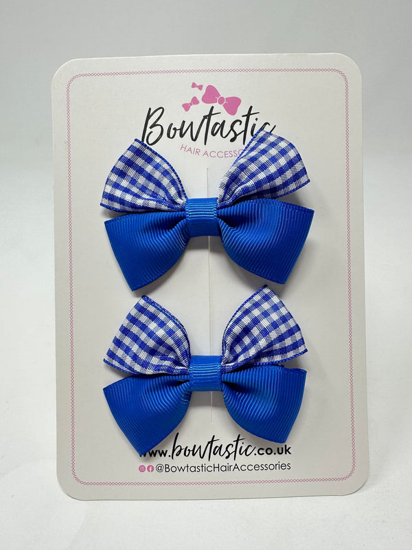 2.5 Inch Butterfly Bows - Royal Blue Gingham - 2 Pack