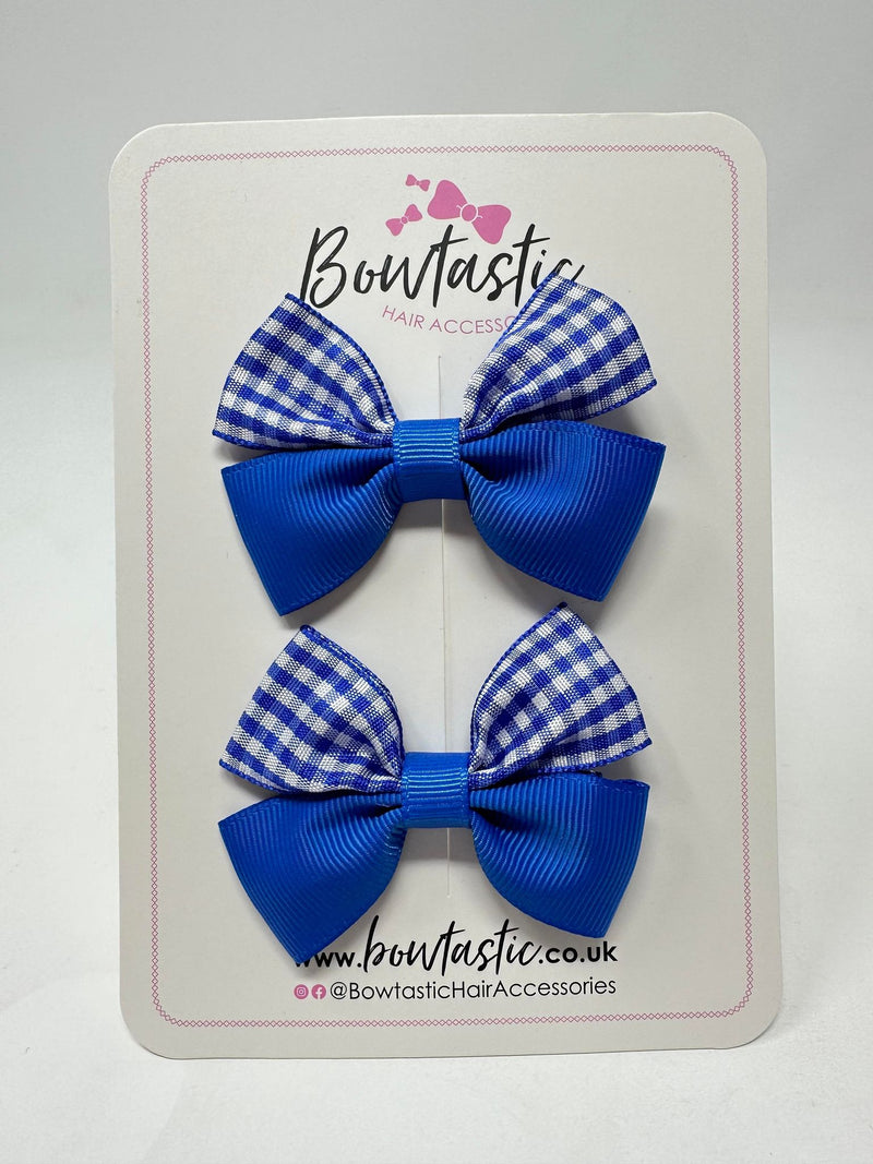 2.5 Inch Butterfly Bows - Royal Blue Gingham - 2 Pack