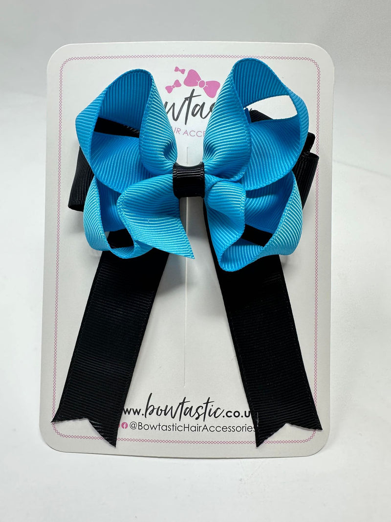 3.5 Inch Tail Bow - Turquoise & Black