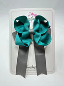 3.5 Inch Tail Bow - Jade Green & Metal Grey