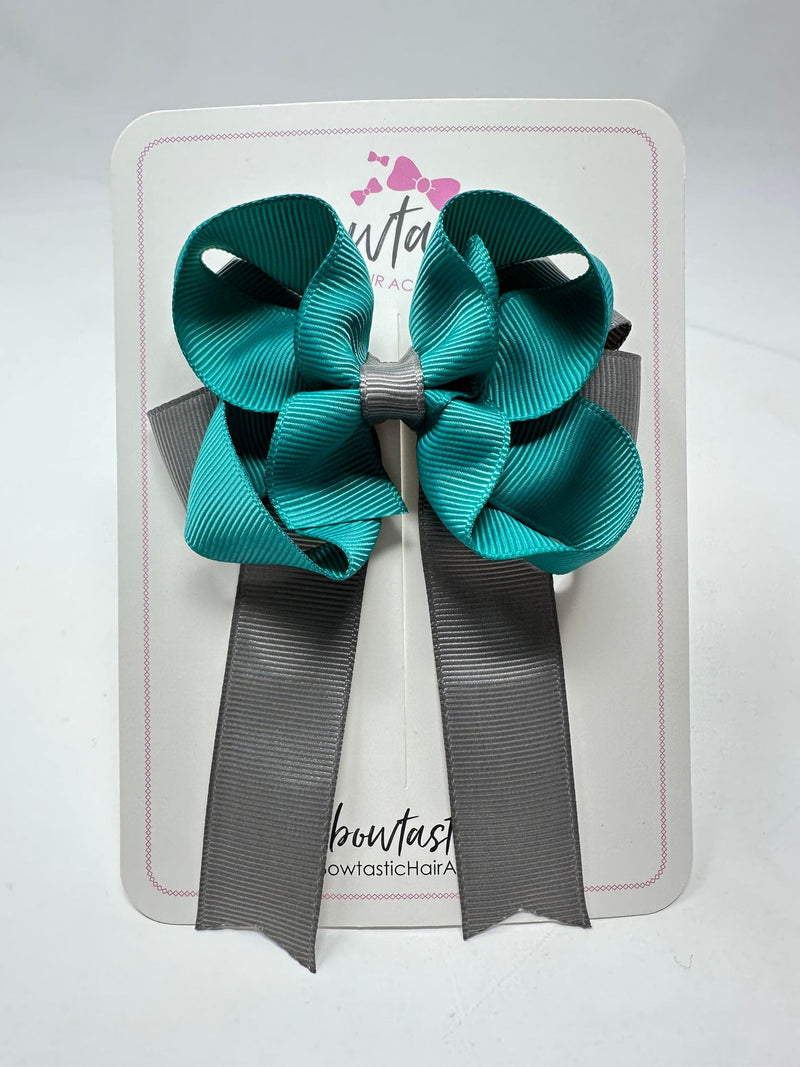 3.5 Inch Tail Bow - Jade Green & Metal Grey