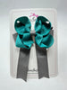 3.5 Inch Tail Bow - Jade Green & Metal Grey
