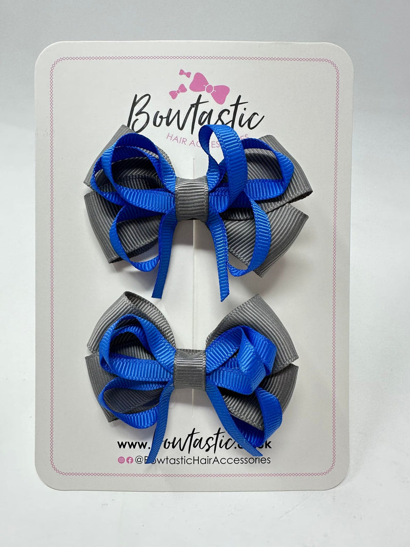 2.5 Inch Bows - Metal Grey & Royal Blue - 2 Pack