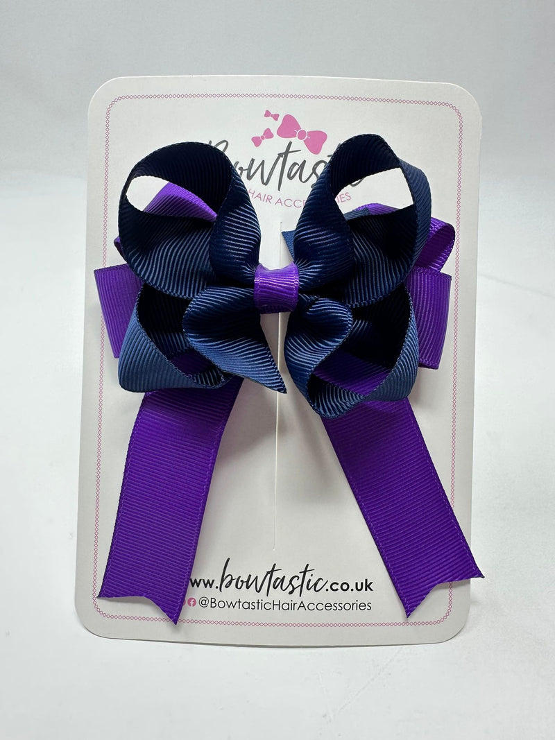 3.5 Inch Tail Bow - Purple & Navy