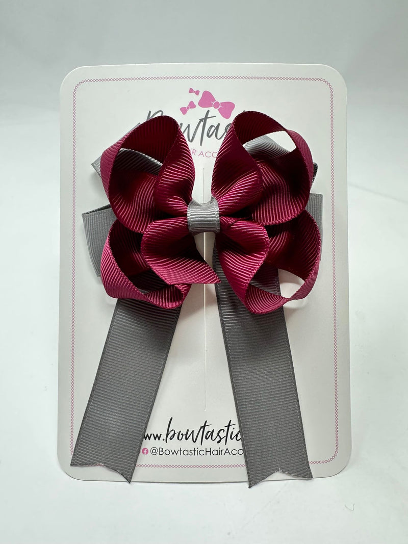 3.5 Inch Tail Bow - Wine & Metal Grey