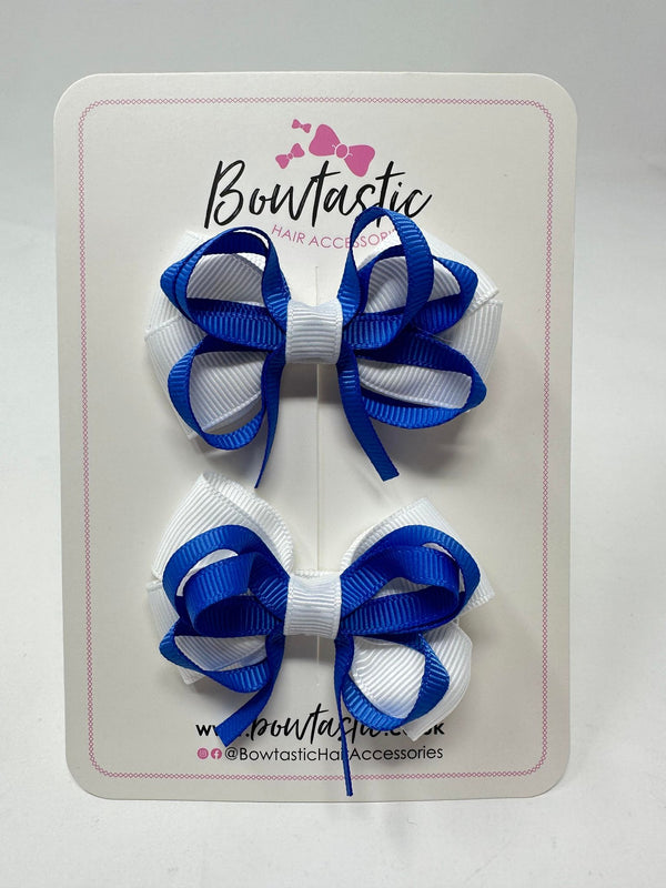 2.5 Inch Bows - White & Royal Blue - 2 Pack