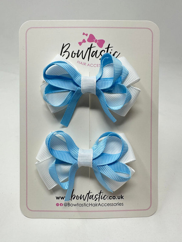 2.5 Inch Bows - Blue Topaz & White - 2 Pack