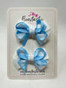 2.5 Inch Bows - Blue Topaz & White - 2 Pack