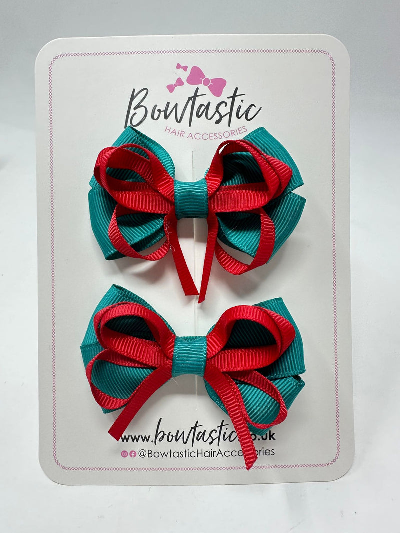 2.5 Inch Bows - Red & Jade Green - 2 Pack