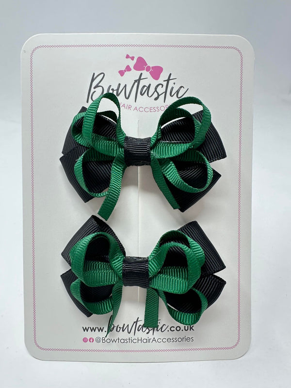 2.5 Inch Bows - Forest Green & Black - 2 Pack