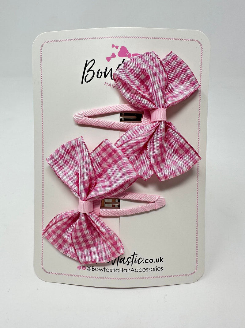 2.75 Inch Snap Clips - Pink Gingham - 2 Pack