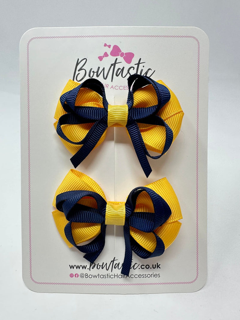 2.5 Inch Bows - Navy & Yellow Gold - 2 Pack